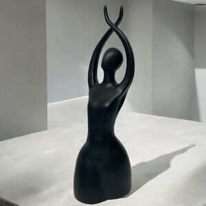 Figural Art Black Ceramic Sculpture of a Woman with Arm Up Crossed Decorative